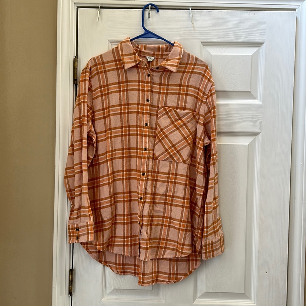 Aerie 100% Cotton flannel shirt Cozy Causal Orange Brown Comfy Shirt Oversized